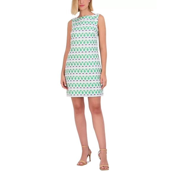Vince Camuto Dress 8P Petite Women’s Green Jacquard Sleeveless Shift Cocktail - Picture 1 of 16